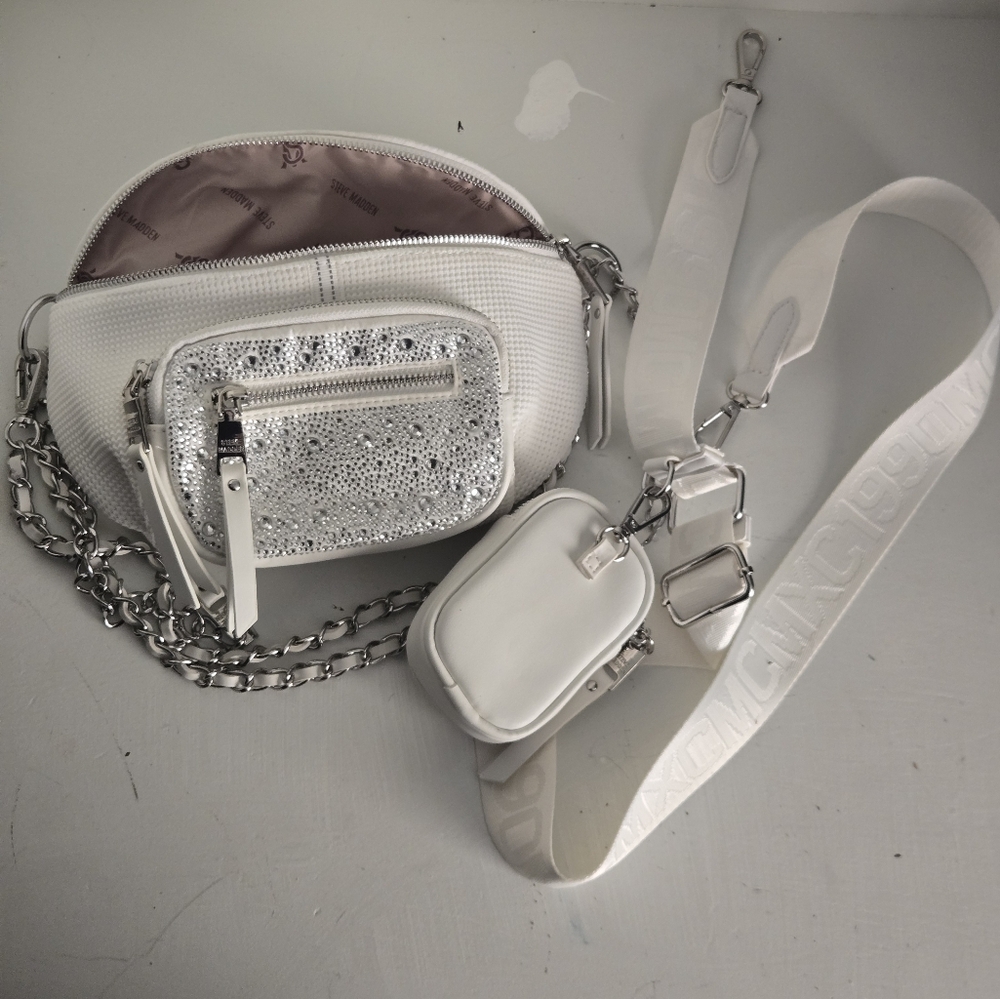 Steve Madden White and Silver Crossbody Bag with Sparkly Accents